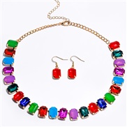 ( ColorSuit )occidental style fashion temperament square crystal gem diamond earrings necklace clavicle chain personali