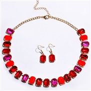 ( redSuit )occidental style fashion temperament square crystal gem diamond earrings necklace clavicle chain personality