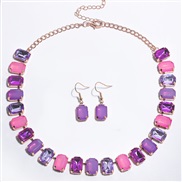 (purpleSuit )occidental style fashion temperament square crystal gem diamond earrings necklace clavicle chain personali