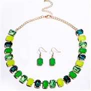 ( greenSuit )occidental style fashion temperament square crystal gem diamond earrings necklace clavicle chain personali