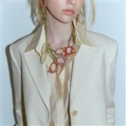 ( necklace+)Alloy diamond creative sweet flowers earrings rose tulip earrings necklace set woman