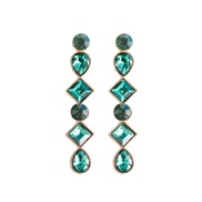 ( green)Korean Korean style fashion brief long style geometry drop color gem Alloy diamond ear stud personality tempera