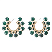 ( green) occidental style personality exaggerating super geometry half Word Alloy diamond woman earrings high