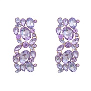 (purple)fashion occidental style earrings fully-jewelled square ear stud woman Alloy diamond exaggerating