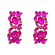 ( rose Red)fashion occidental style earrings fully-jewelled square ear stud woman Alloy diamond exaggerating