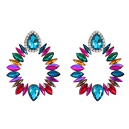 ( Color)occidental style colorful diamond earrings fully-jewelled Earring woman Alloy diamond geometryearrings