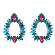 (blue green )occidental style colorful diamond earrings fully-jewelled Earring woman Alloy diamond geometryearrings