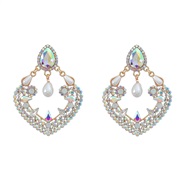 (AB color)occidental style colorful diamond earrings exaggerating fully-jewelled Earring woman Alloy diamond embed Pear