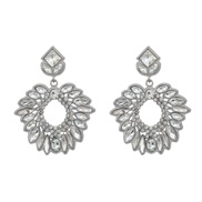 ( white)occidental style colorful diamond earrings Rhinestone fully-jewelled Earring woman Alloy diamond geometry flowe