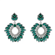 ( green)occidental style colorful diamond earrings Rhinestone fully-jewelled Earring woman Alloy diamond geometry flowe