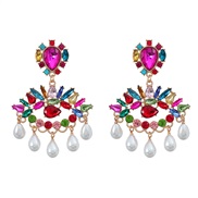( Color)occidental style colorful diamond earrings fully-jewelled eyes Earring woman Alloy diamond embed Pearl tassel e