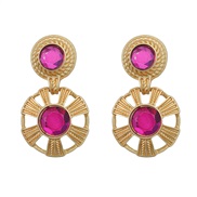 ( rose Red)medium earrings occidental style retro Earring woman multilayer Round Alloy Acrylic