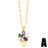 (A)occidental style color zirconins personality fashion flowers love necklace clavicle chainnkv