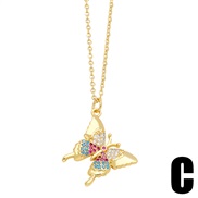 (C)occidental style fashion personality embed color zircon butterfly pendant necklace clavicle chainnkv