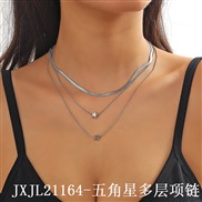 (JXJL21164  Five pointed star  necklace) multilayer stainless steel Five-pointed star chain necklace chain clavicle cha