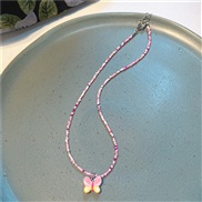 ( Pinkbutterfly )Korea color cartoon love butterfly beads necklace  sweet lovely woman clavicle chain