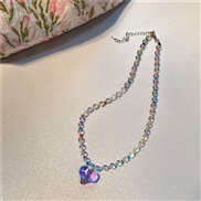 (purplelove )Korea color beads necklace sweet lovely woman wind transparent love clavicle chain all-Purpose woman