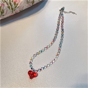 ( redlove )Korea color beads necklace sweet lovely woman wind transparent love clavicle chain all-Purpose woman