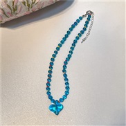 ( bluelove )Korea color beads necklace sweet lovely woman wind transparent love clavicle chain all-Purpose woman