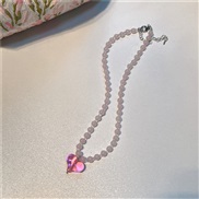 ( Pinklove )Korea color beads necklace sweet lovely woman wind transparent love clavicle chain all-Purpose woman