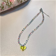 ( yellowlove )Korea color beads necklace sweet lovely woman wind transparent love clavicle chain all-Purpose woman
