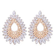 ( Golden white )occidental style geometry drop Alloy embed colorful diamond retro temperament exaggerating earrings wom