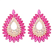 ( rose Red)occidental style geometry drop Alloy embed colorful diamond retro temperament exaggerating earrings woman tr