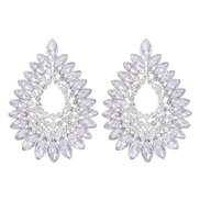 (silvery white )occidental style geometry drop Alloy embed colorful diamond retro temperament exaggerating earrings wom