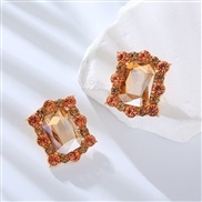 ( champagne) summer earrings luxurious color diamond ear stud occidental style fashion temperament brief geometry gem e