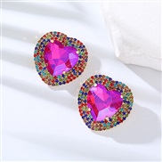 ( rose Red)occidental style exaggerating ear stud Alloy diamond heart-shaped earrings woman woman super fully-jewelled 