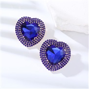 ( blue)occidental style exaggerating ear stud Alloy diamond heart-shaped earrings woman woman super fully-jewelled tempe
