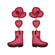 ( Style 2 Pink) Cowboy heart-shaped earring Alloy enamel beads mosaic personality exaggerating