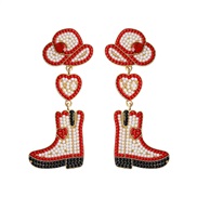 ( Style 2 white) Cowboy heart-shaped earring Alloy enamel beads mosaic personality exaggerating