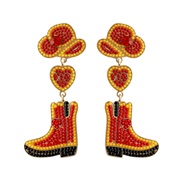 ( Style 2 red) Cowboy heart-shaped earring Alloy enamel beads mosaic personality exaggerating