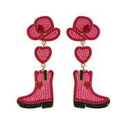 ( Pink)occidental style Cowboy splice earring Alloy beads gem mosaic personality exaggerating
