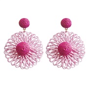 ( rose Red)summer handmade weave three-dimensional hollow flowers earrings fresh sweet Bohemia wind