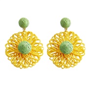 ( yellow)summer handmade weave three-dimensional hollow flowers earrings fresh sweet Bohemia wind