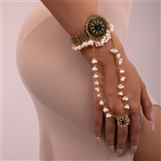 (BZ1878gujinlv)retro Bohemia ethnic style bracelet woman  diamond Pearl bracelet ring set