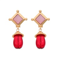 ( red)occidental style exaggerating earrings retro Earring woman square geometry Alloy resin earring Bohemia