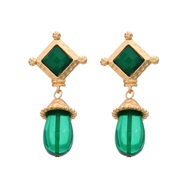 ( green)occidental style exaggerating earrings retro Earring woman square geometry Alloy resin earring Bohemia