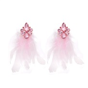 ( Pink)occidental style earrings feather tassel Earring woman exaggerating Bohemiaearrings