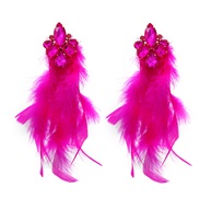 ( rose Red)occidental style earrings feather tassel Earring woman exaggerating Bohemiaearrings