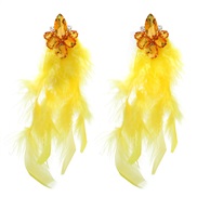 ( yellow)occidental style earrings feather tassel Earring woman exaggerating Bohemiaearrings