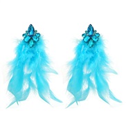 ( blue)occidental style earrings feather tassel Earring woman exaggerating Bohemiaearrings
