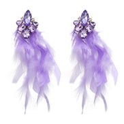 (purple)occidental style earrings feather tassel Earring woman exaggerating Bohemiaearrings