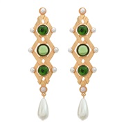 ( green)medium earrings occidental style retro Earring woman geometry Alloy resin Pearl long style exaggerating