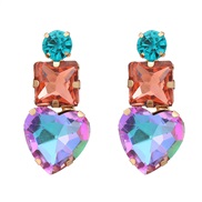 ( Rose Gold)fashion colorful diamond occidental style earrings fully-jewelled exaggerating Earring woman square heart-s