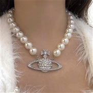 (Pearl  necklace)black same style Pearl necklace occidental style retro exaggerating fully-jewelled clavicle chain
