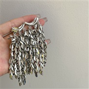 ( Silver)occidental style wind retro temperament gold silver color long tassel leaf earrings samll high Earring woman