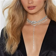 ( Silver)new multilayer long tassel necklace  occidental style Rhinestone clavicle chain